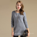 Prendas de vestir exteriores Cuello redondo Gris Solid Rhombus estampado Cashmere Sweater Mujeres